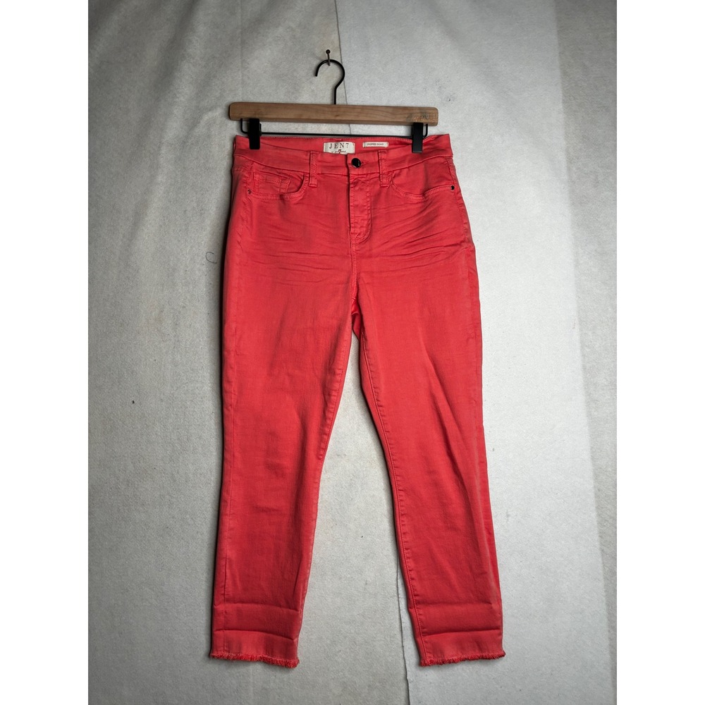 Jen7 by 7 For All Mankind Cropped Skinny Jeans Coral Pink Raw Hem GS8578225 Sz 4
